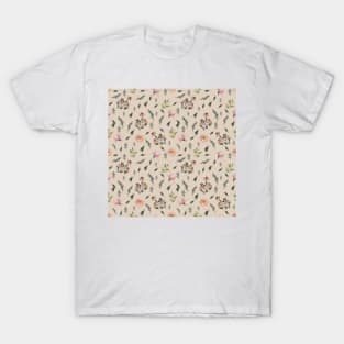 Pink and Rose Flowers Leafs Pattern T-Shirt